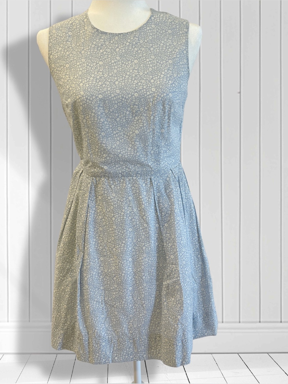 Gap Fit & Flare Floral Dress Light Blue/White Sleeveless Cotton Zip Lined s 2